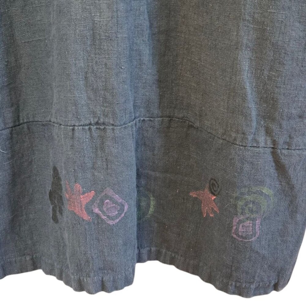 Vintage Lucky & Izzy M/L Linen Long Sleeve Dress Hand Painted Wearable Art Boho - Picture 10 of 13